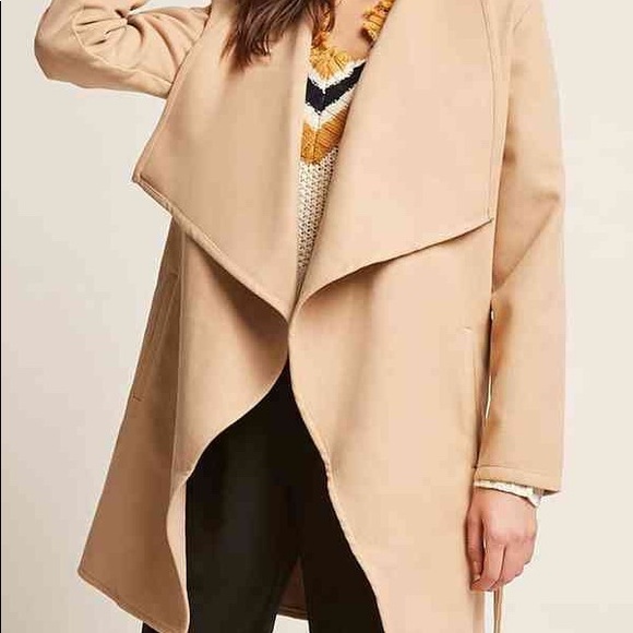 Draped Front Camel Belted Coat - Picture 2 of 2